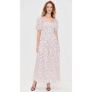 O.P.T. NWT Nan Maxi Dress Sz M Long Cotton Tomato Print White Puff Sleeve